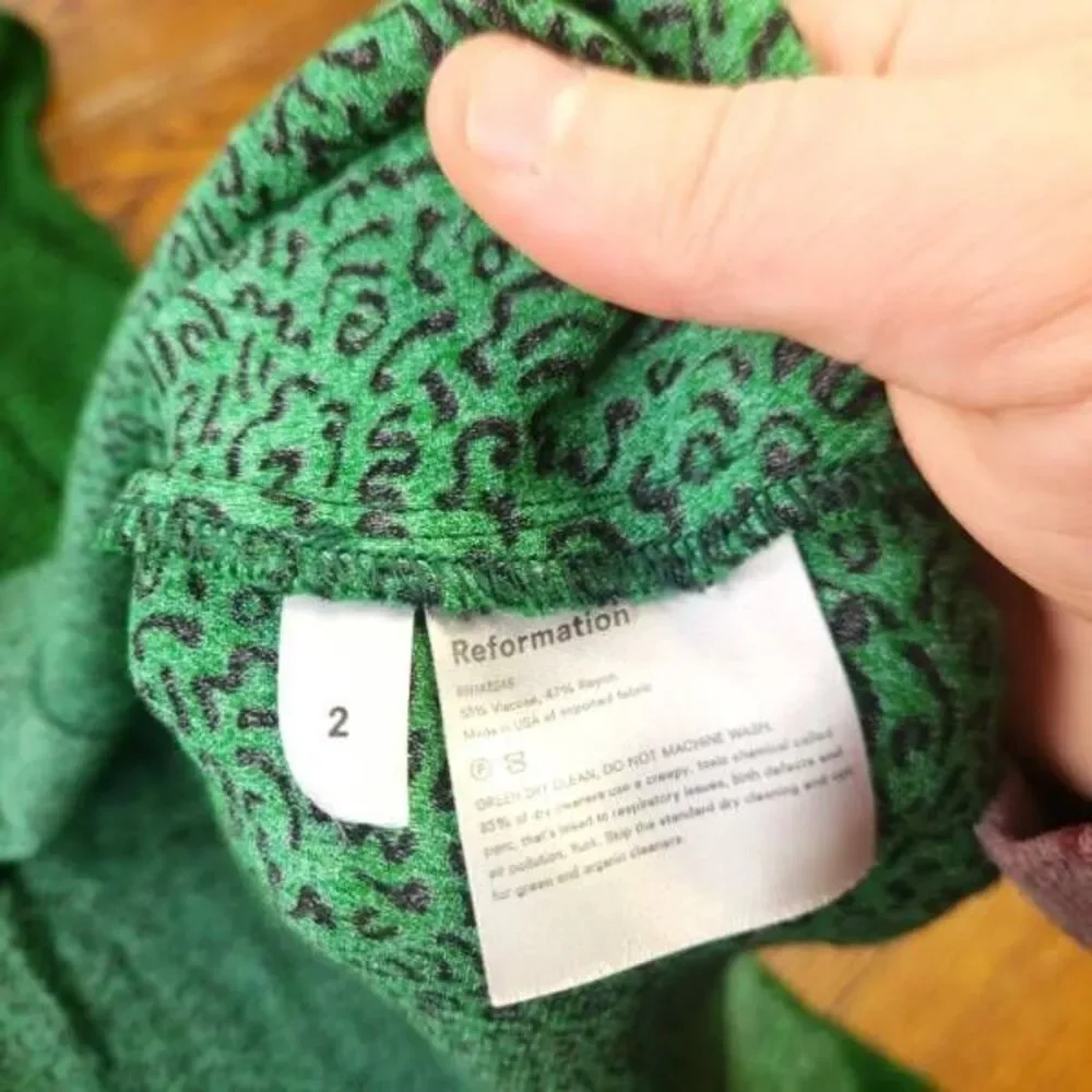 Reformation Vollare Dress in Jitterbug green&black sz 2 - Picture 3 of 4